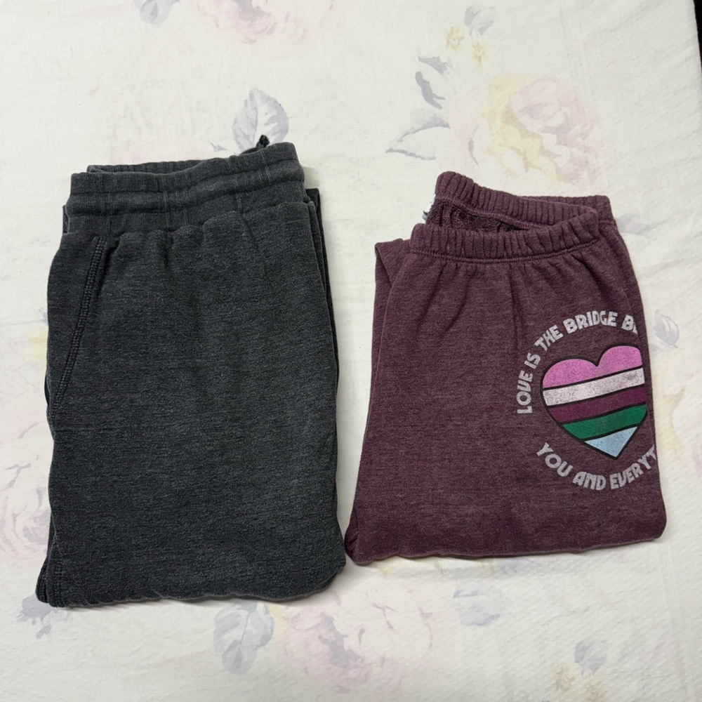 Spiritual Gangster SET! 2 Women's Track Pants Joggers - Charcoal & Plum Heart